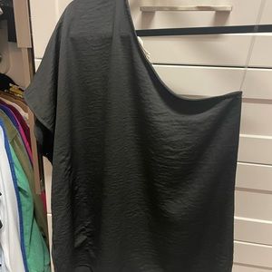 One shoulder black top